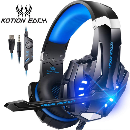 LED blue gaming headset